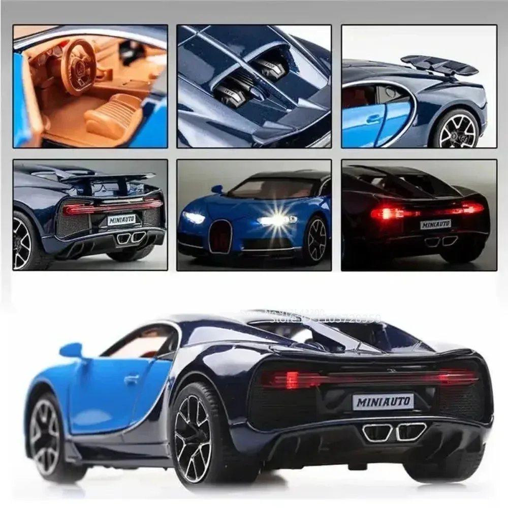 1:32 CHIRON BOLIDE Model Toy Supercars Alloy Diecast Sound Light Pull Back Doors Opened Ornament Sports Cars for Children Gifts