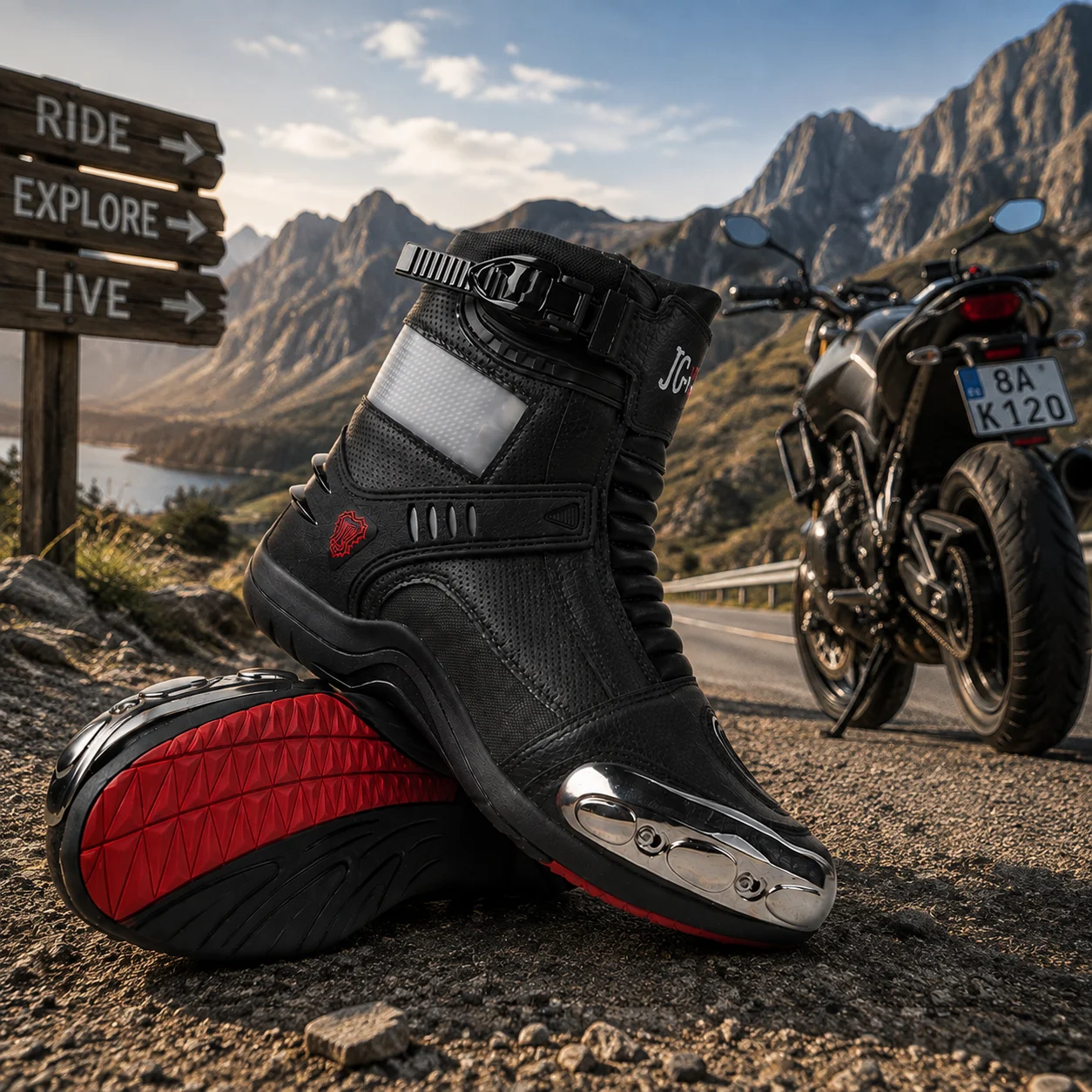 Motorcycle Gear For Women - JG.WOLVES Leather Biker Shoes Women Men
