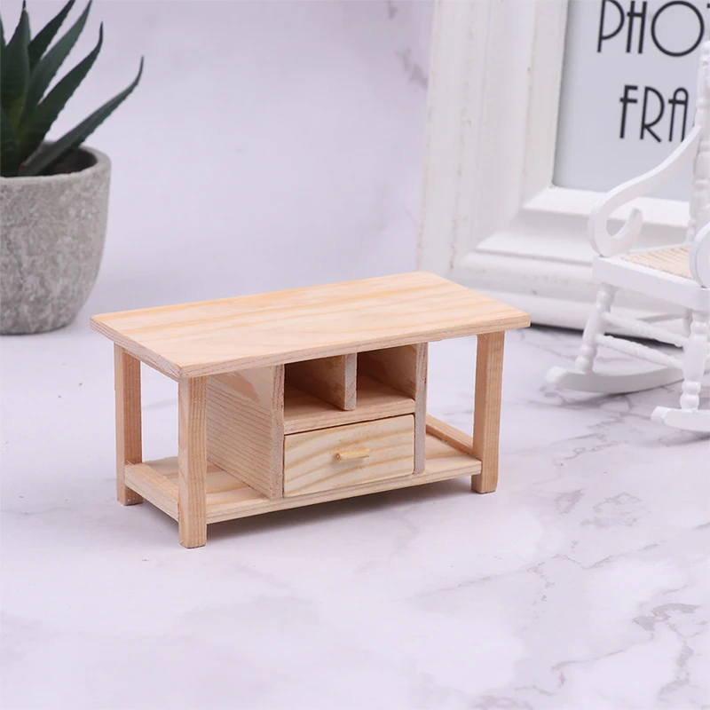 1PCS Dollhouse Miniature Tea Table Model DIY Furniture Living Room Cabinet with Drawer Decor Accessories Toys