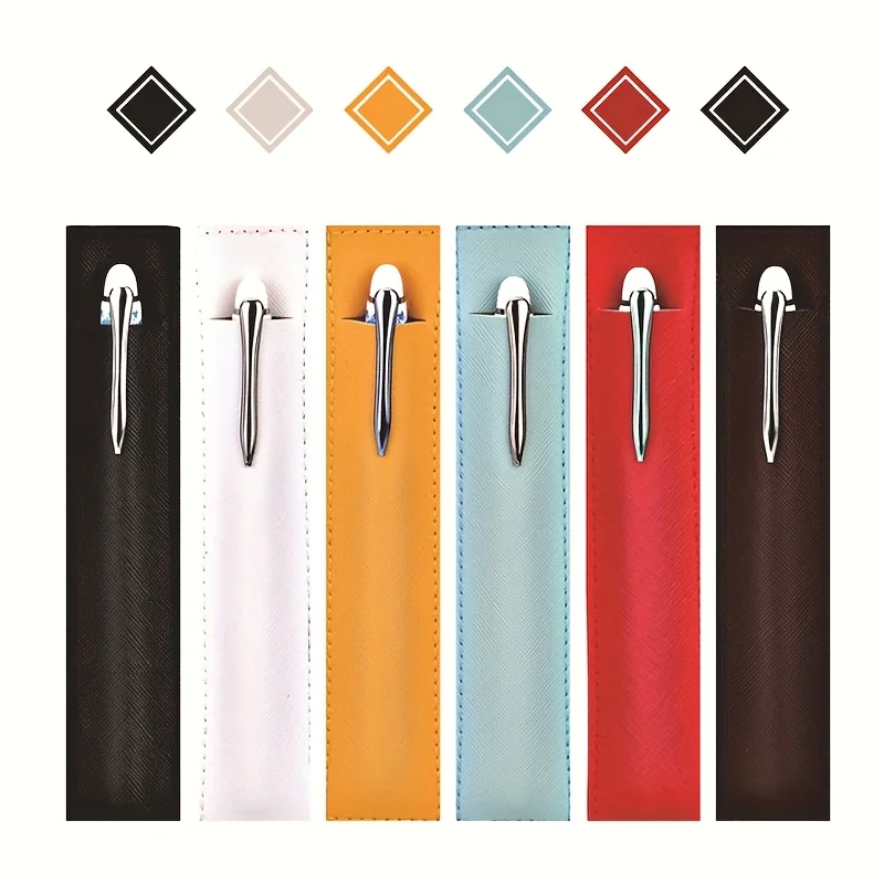 5pcs Random Color Leather Pen Bag Rectangular Neutral Pen Sleeve Single Pack Stationery Gift Set Ballpoint Pen Sleeve Bag