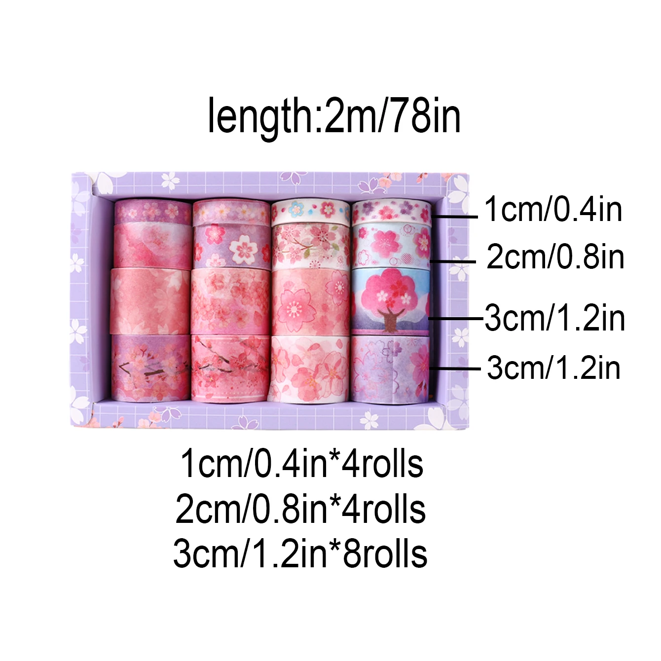 16 Rolls/Box of Spring Cherry Blossom-Themed Washi Tape, Cherry Blossom Pattern Tape and Book Decorations, Gifts for the Family