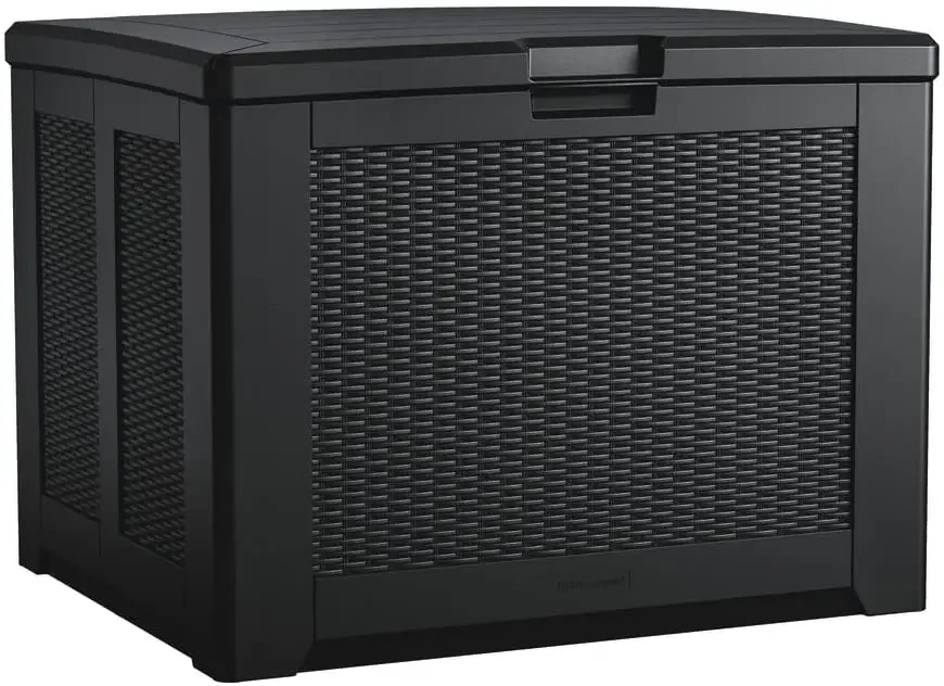 Rubbermaid Medium Resin Outdoor Storage Deck Box (74 Gal), Weather Resistant, Black, Deck Organization for Home/Backyard/Pool