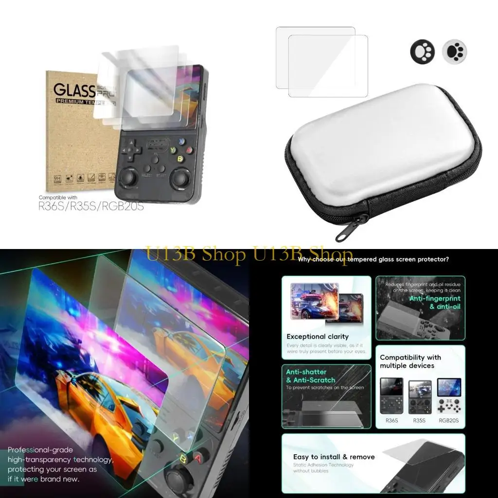 U13b Carrega bolsa armazenamento e temperado protetor para console jogo R36S/R35S