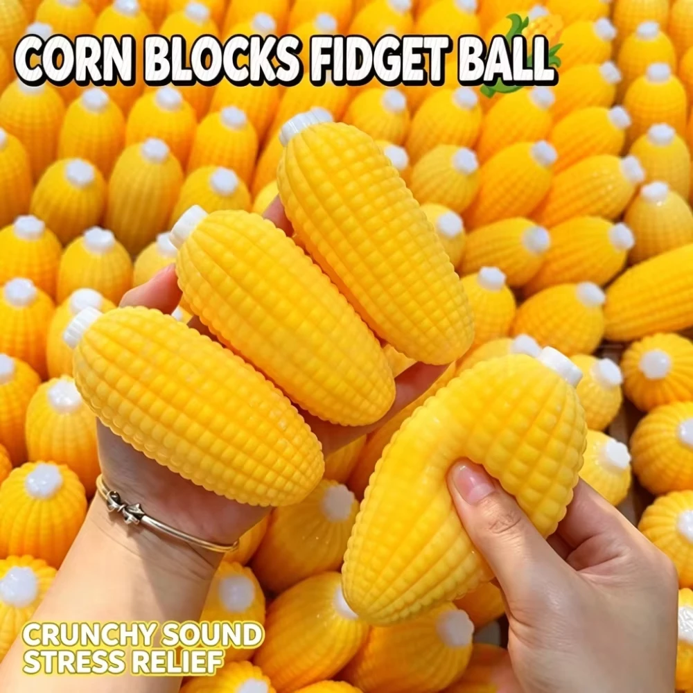 Crunchy Squishy Corn Stress Ball - Squeeze Toy for Anxiety Relief, Fidget Sensory Toy for Adults，Filling Building Blocks Squeeze