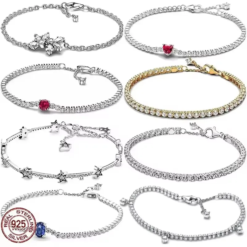 

New 925 sterling silver women's classic sparkling zircon tennis bracelet heart-shaped snowflake delicate bracelet women's gift