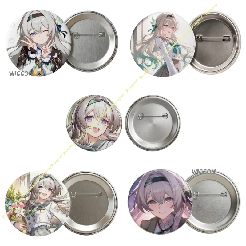 Honkai: Star Rail Firefly Tin Badge Game Character Holographic Round Brooch Pin Anime Game Collection Merch Gift for Fans