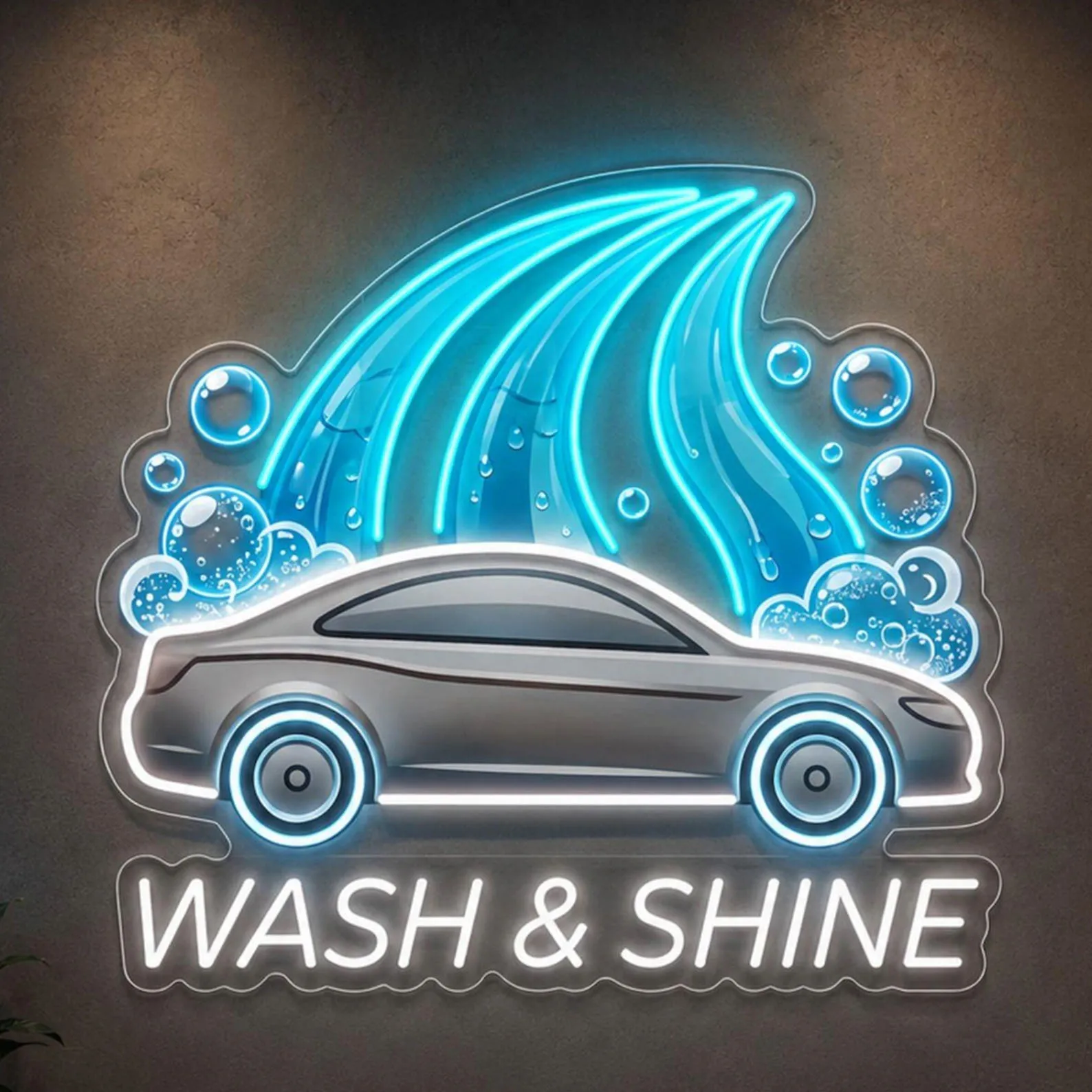 Wash And Shine Neon Sign,Car Wash LEDWall Light For Auto Detailing Shop Decor,Garage Wall Decor,Car Wash Shop Sign,Mechanic Sign