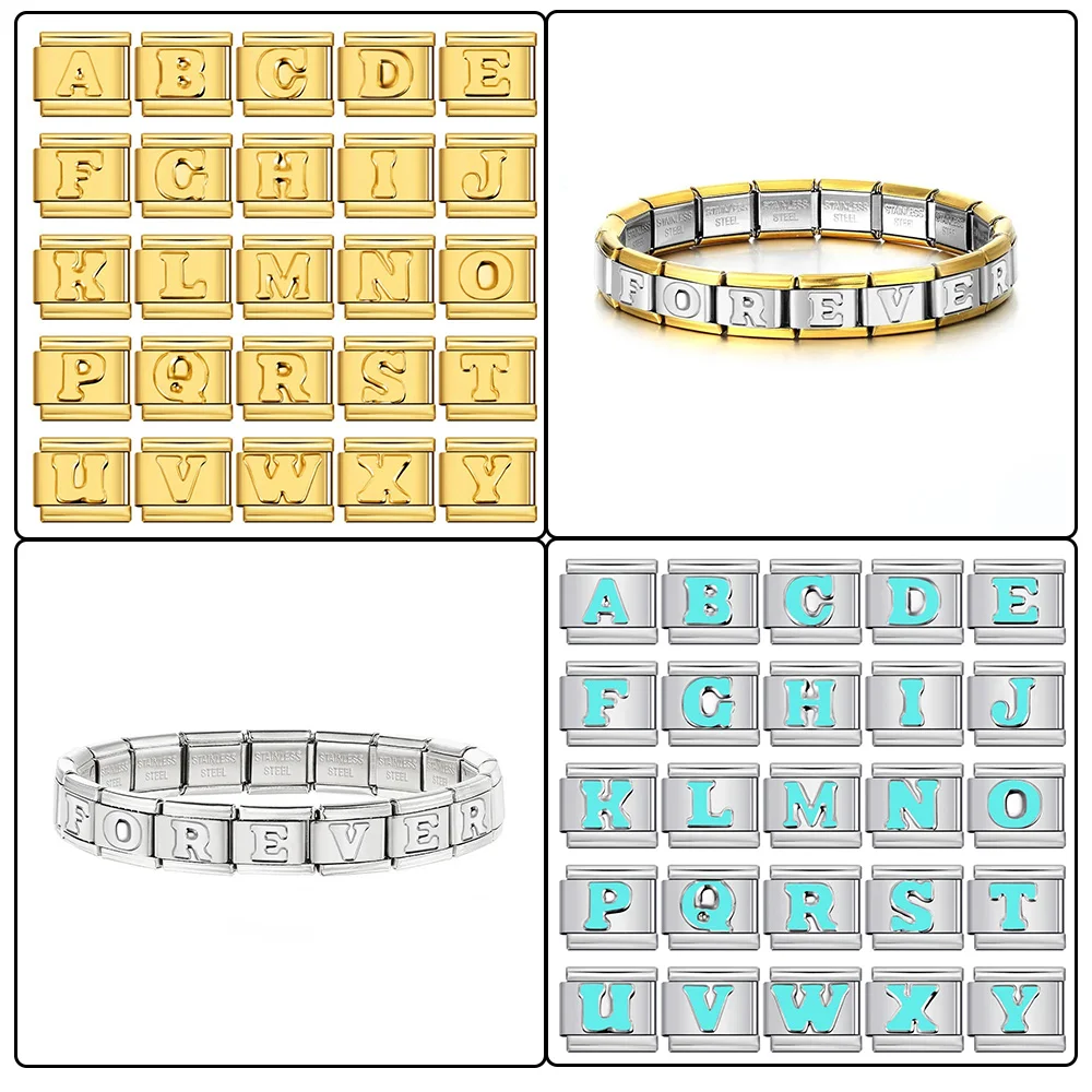 Новинка-2023-года-цвета-золото-серебро-26-английских-букв-итальянский-шарм-модные-звенья-подходят-для-браслета-9-мм-нержавеющая-сталь-сделай-сам-изготовление-ювелирных-изделий