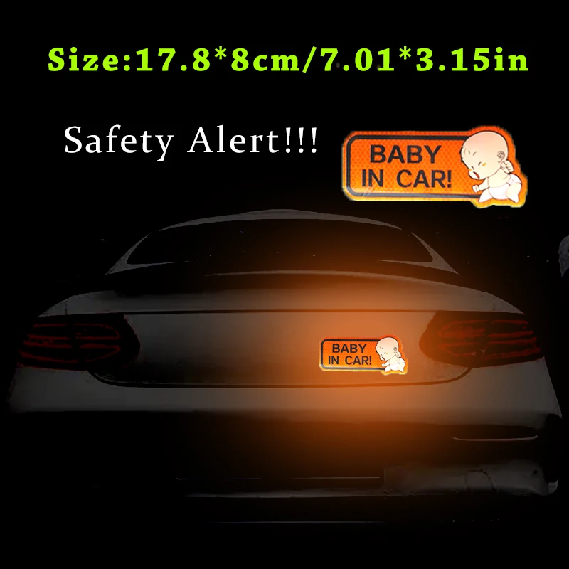 1pc Car Bumper Reflective Safety Strip Stickers Baby in Car Pattern Car Reflective Sticker Reflective Warning Safety Tape