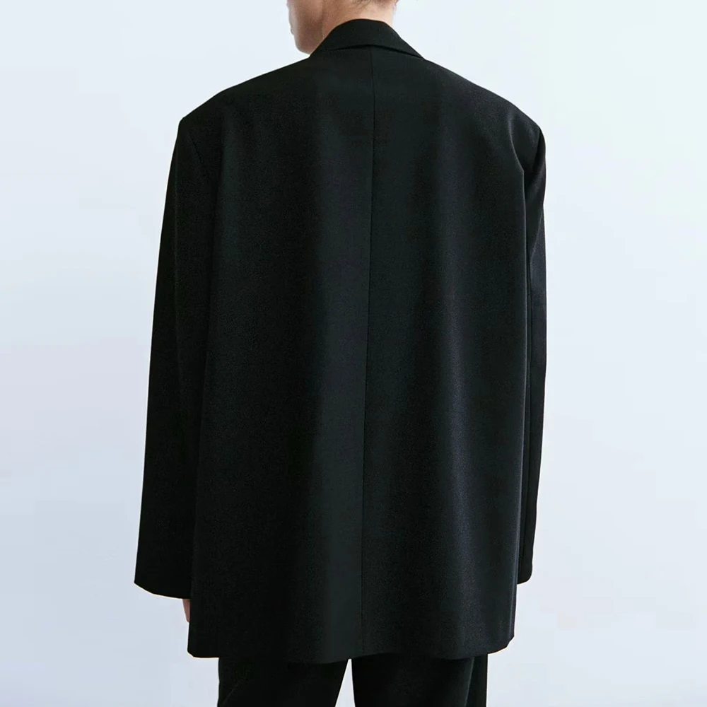 TWOTWINSTYLE Solid Spliced Pockets Loose Jackets For Women Lapel Long Sleeve Patchwork Button Chic Coats Female Fashion Clothes