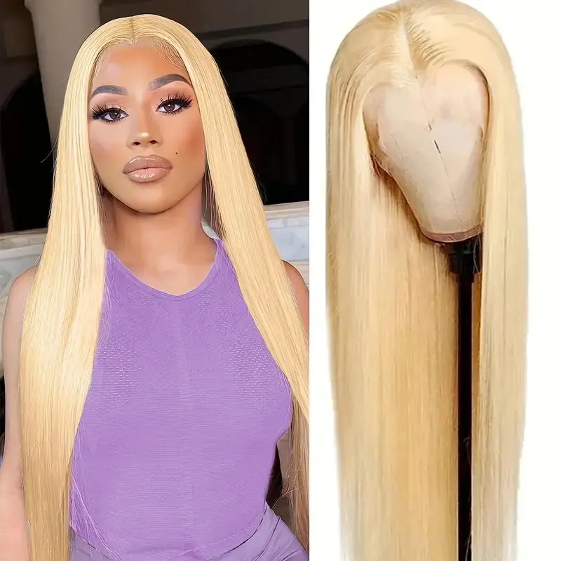 Rosabeauty 40Inches 13x6 Blonde 613 HD Straight Lace Front Human Hair Wigs Glueless 13X4 Frontal Wig Preplucked 250% Density