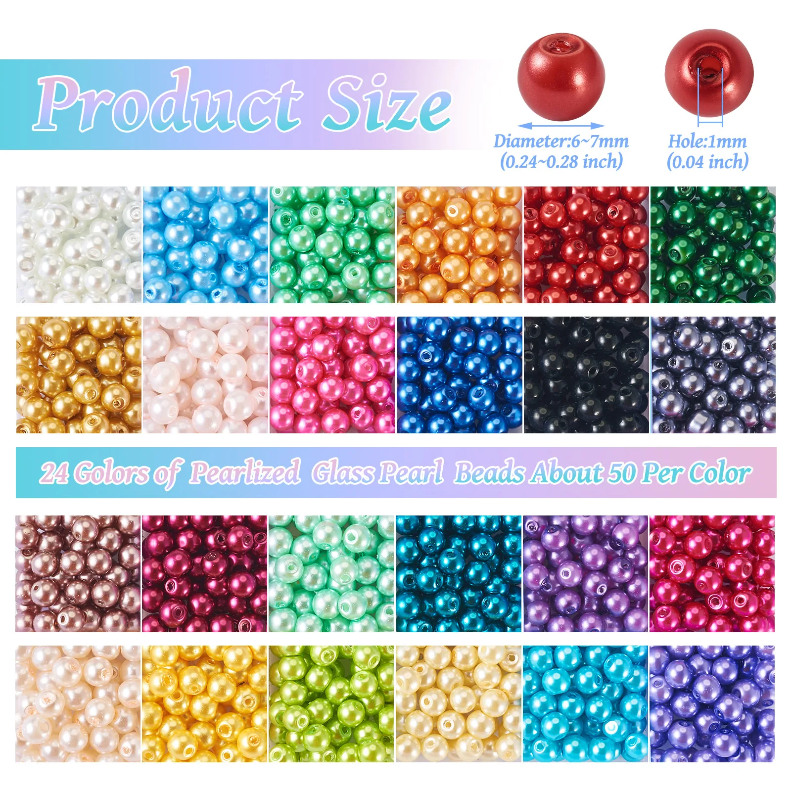 1200Pcs 6mm Imitation Pearl Glass Round Beads loose Spacer Beads for Diy Bracelet Necklace Jewelry Making Accessories