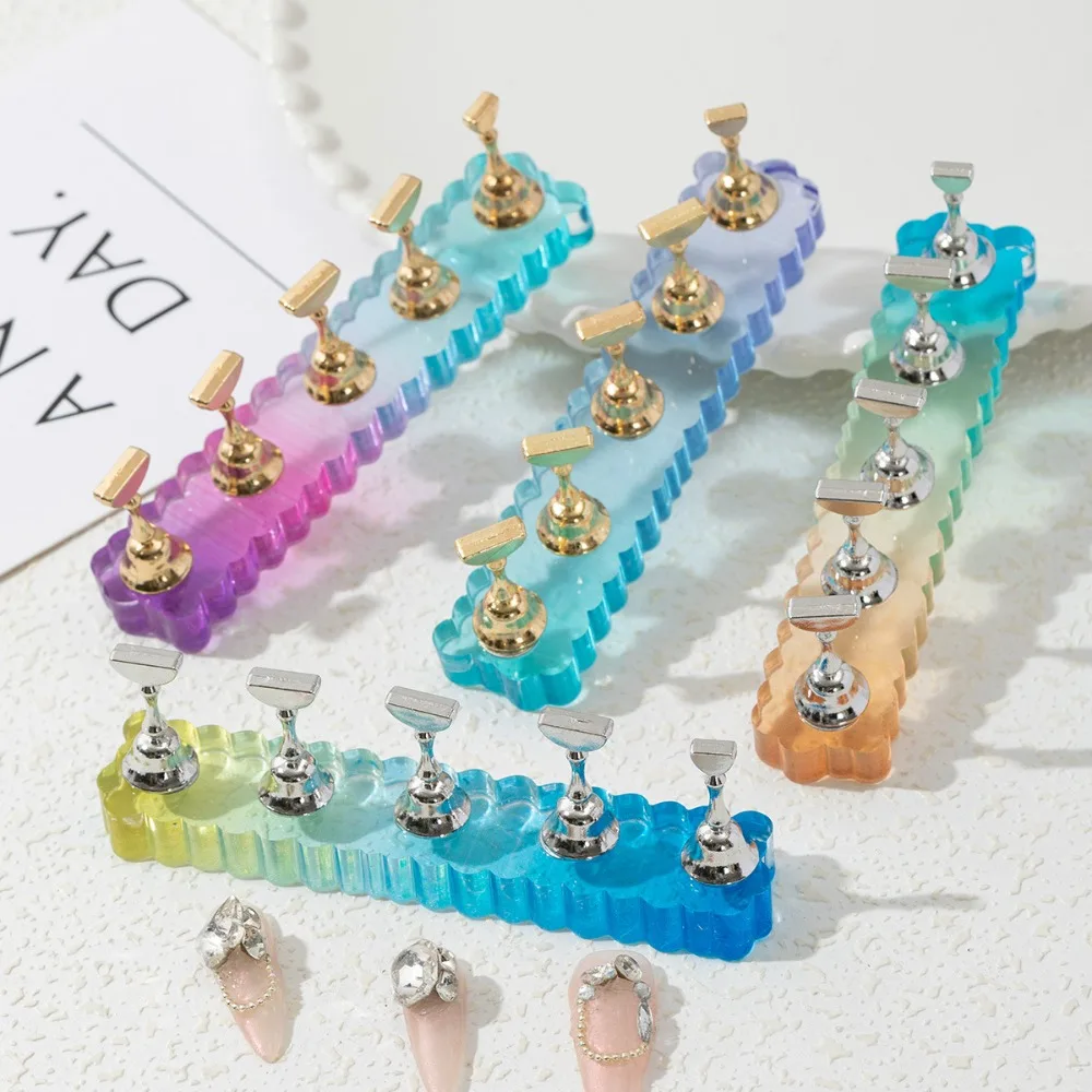 Magnetic Nail Holder False Nail Tip Practice Stand Aurora Base Holder Nail Art Display for Art Salon Practice Set