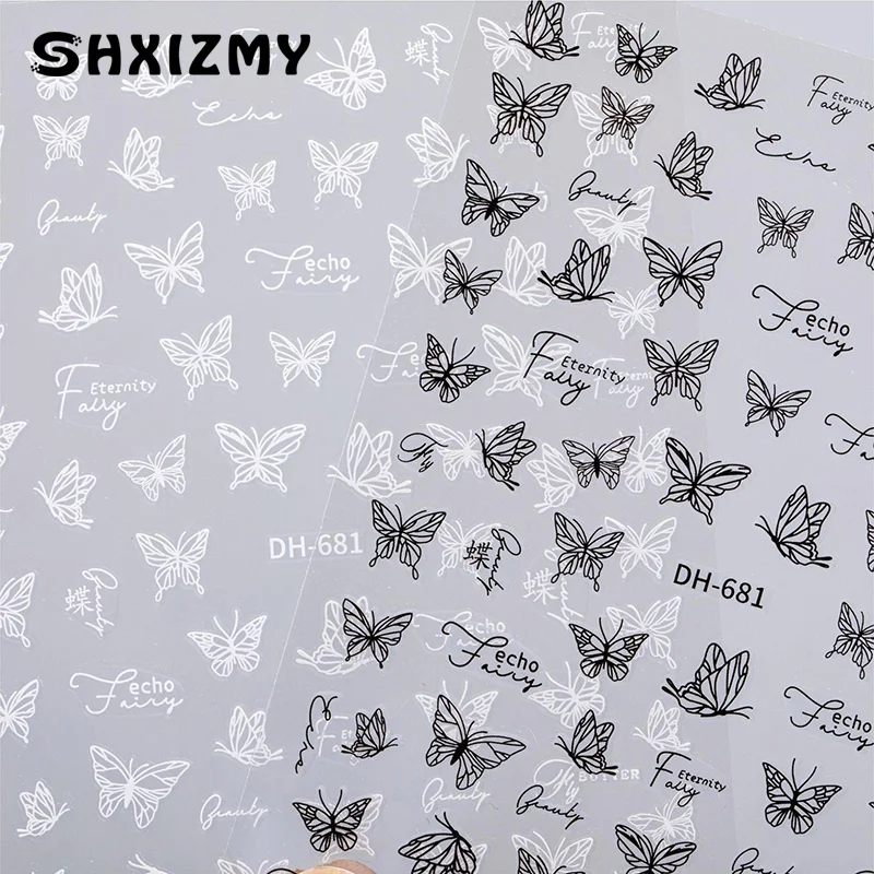 Fresh Butterfly Nail Stickers Japanese Super Immortal Black And White Butterflies Dance Gracefully Wear Nail Stickers