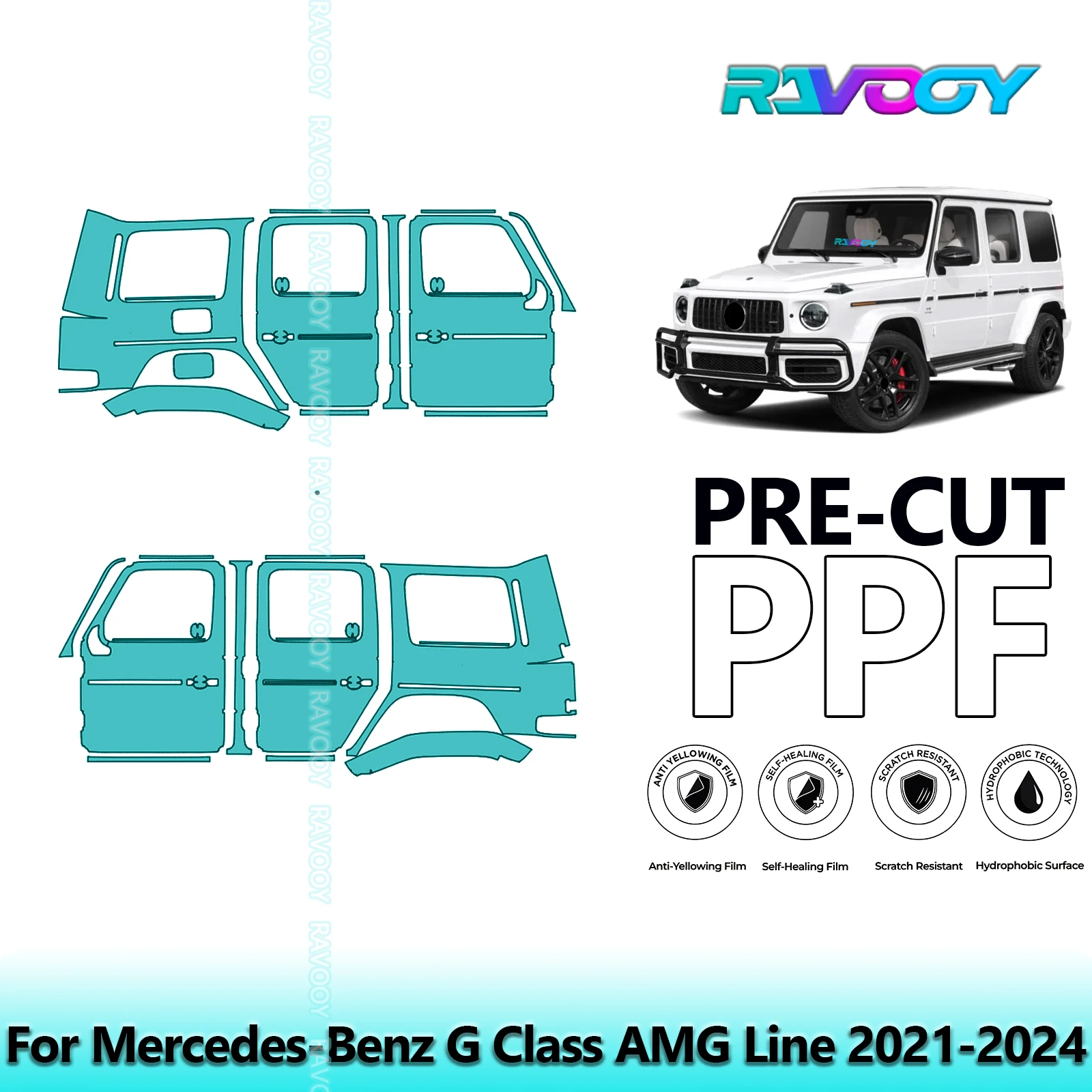 

For Mercedes-Benz G Class AMG Line 2021-2024 8.5mil Clear Matte Pre-Cut PPF Door & A/B Pillar Kit TPU Paint Protection Film Set