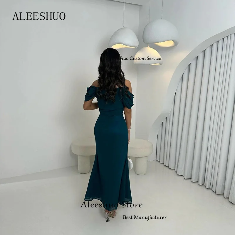 Aleeshuo-vestido de noche Formal de Arabia Saudita para mujer, traje de sirena sin hombros, sin mangas, 2024