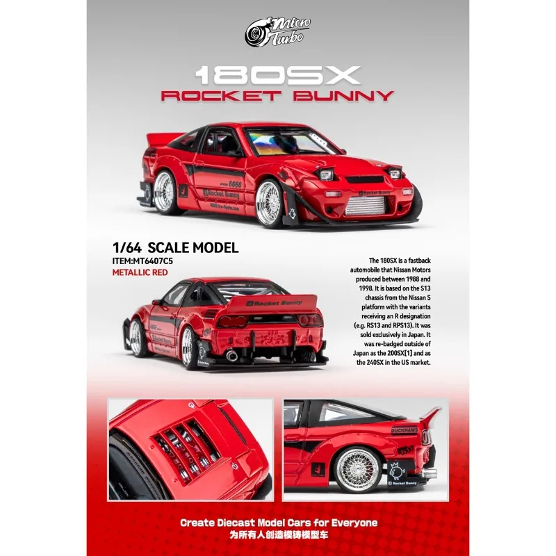 【Pre-sale】 Micro Turbo 1/64 Diecast Nissan 180SX Rocket Bunny Widebody, Metallic Red Collectible Car Model