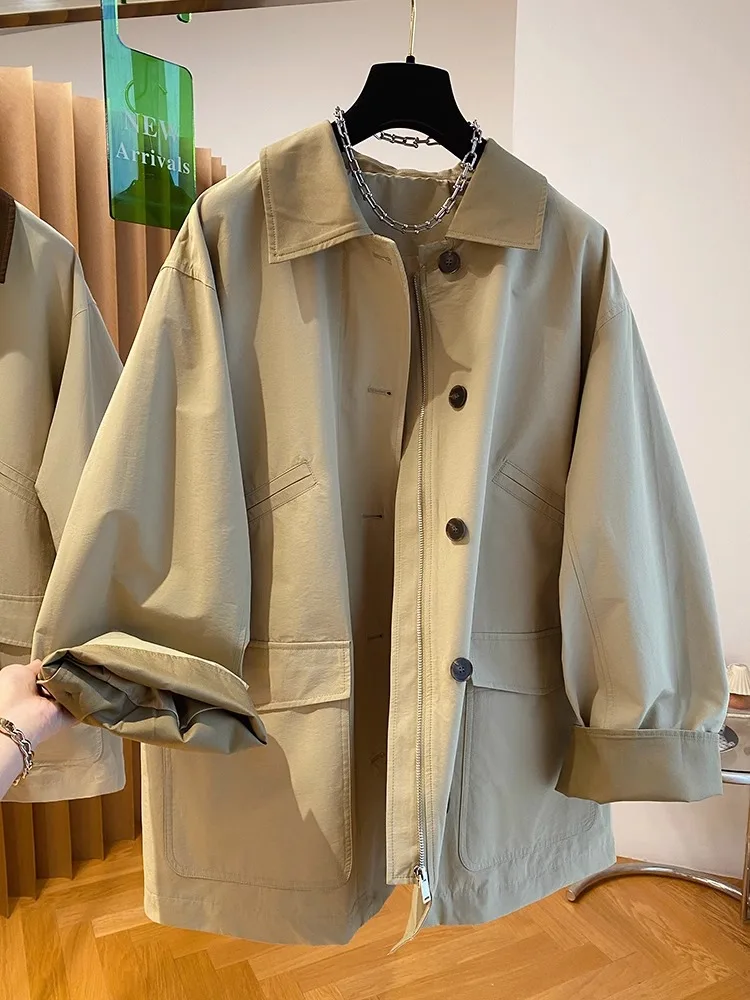 

SuperAen 2024 Khaki Long Coat Women's Spring Autumn New Casual Trench Coat