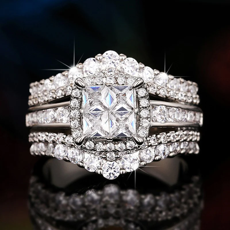 Huitan New Fashion Frauen Ringe Hochzeits feier Luxus Zirkonia Accessoires Silber Farbe Braut ringe Aussage Schmuck