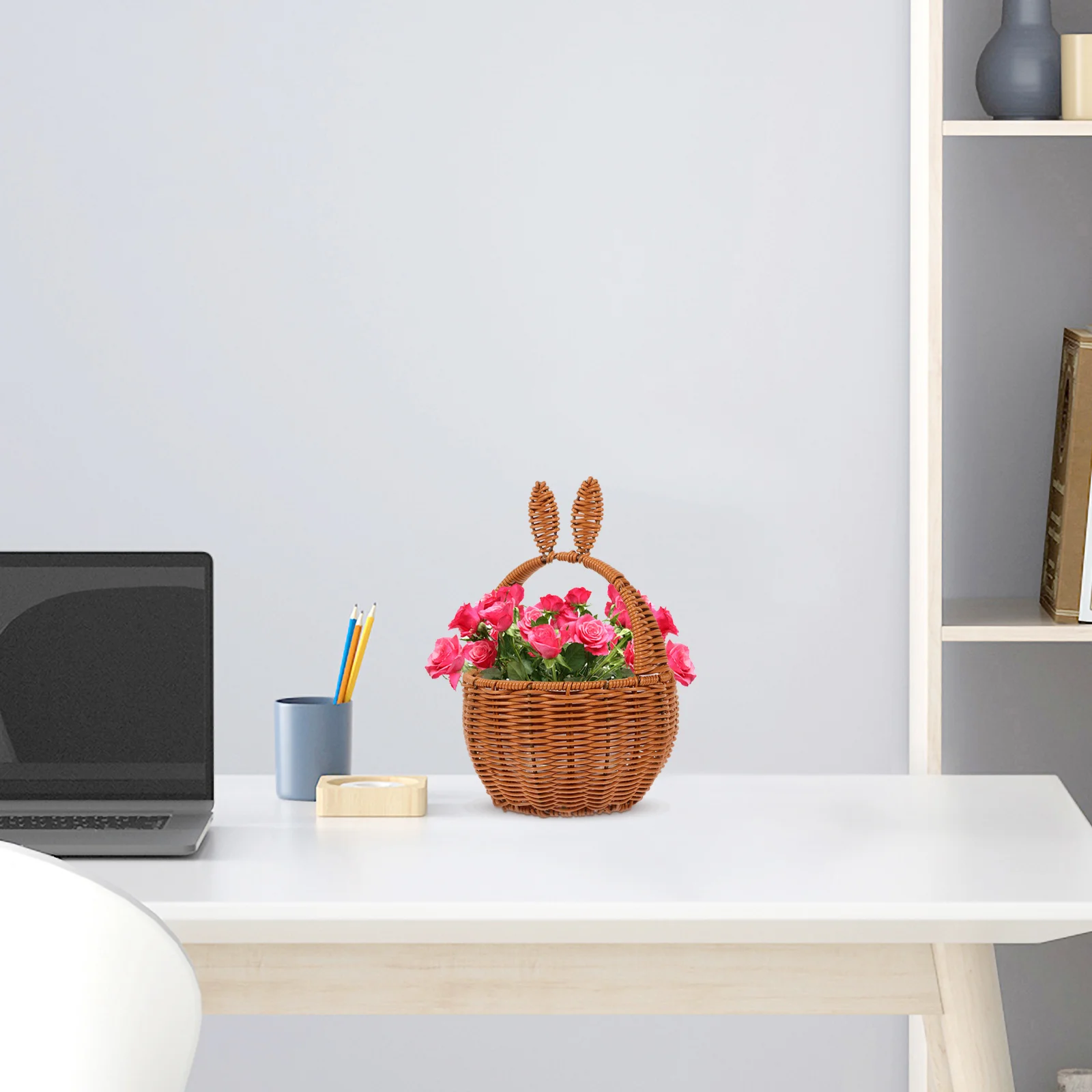 

Bunny Ear Woven Basket Cord Portable Decorative Storage Organizer Easter Home Desktop Storage Bin Woven Basket