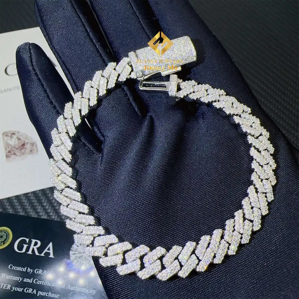 Drop Shipping 8mm Promotion Price 925 Sterling Silver White Gold Plated Moisssanite Stone Iced Out Hip Hop Cuban Link Bracelet