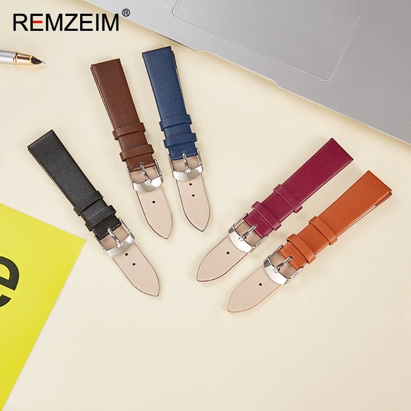 Ultra-thin Soft Genuine Leather Watch Strap Wrist Strap 14mm 16mm 18mm 20mm 22mm White Black Pink Brown Leather Watchband