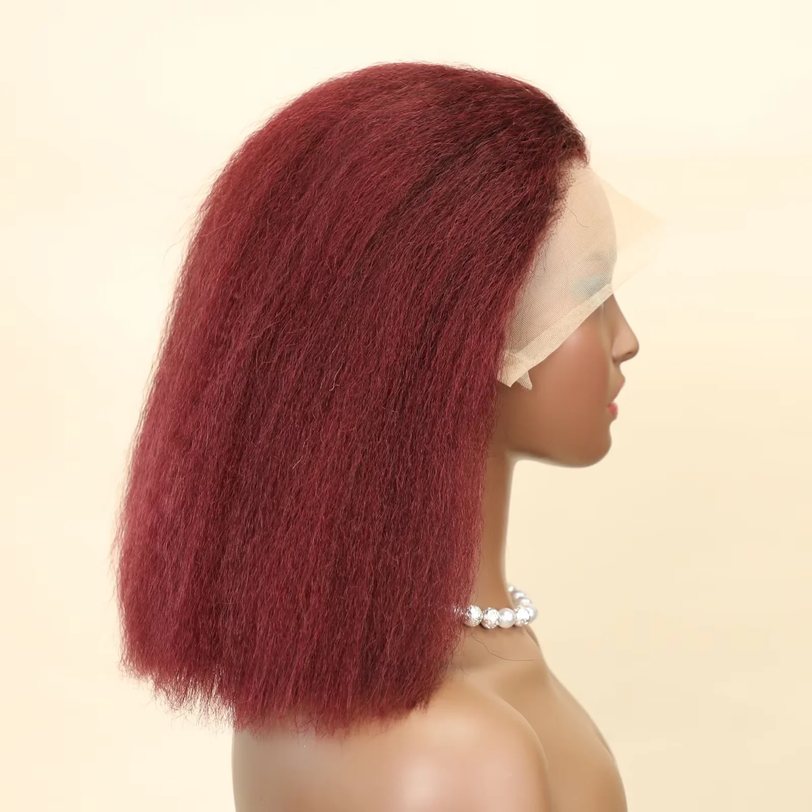 

Burgundy Kinky Straight 99J Human Hair Lace Frontal Wigs Wine Red Short Bob Wigs 13x4 HD Lace Front Wigs For Women Coarse Yaki