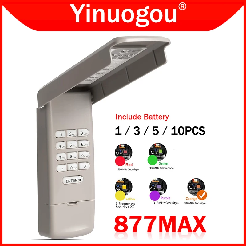 877MAX Keypad Remote Control Garage Door Opener Keyless Entry System for 878MAX 877LM 977LM 377LM 376LM 310MHz 315MHz 390MHz
