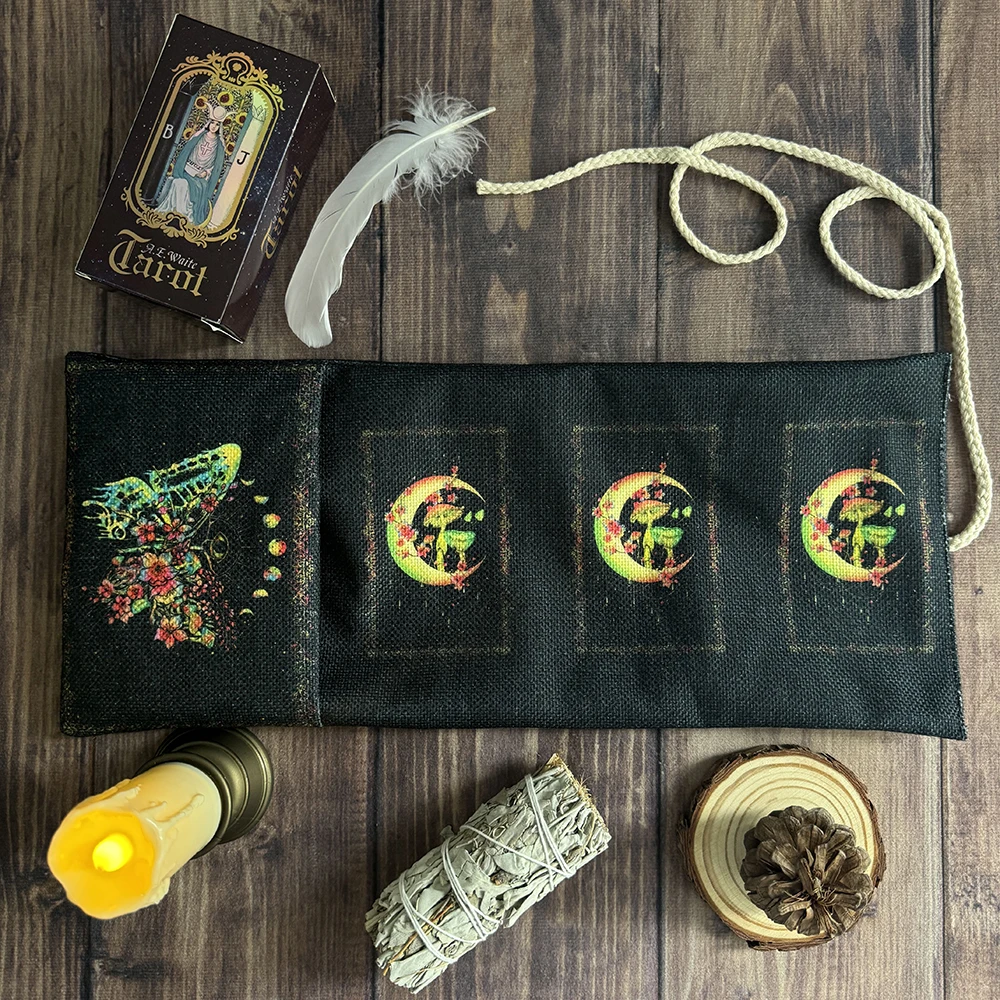 Florale Schmetterlings-Tarot-Aufbewahrungstasche mit Mond-Pilz-Augen-Wickeltasche, Tarot-Tischdecke, Wahrsagerei-Tasche, Aufbewahrungstasche, Heimdekoration