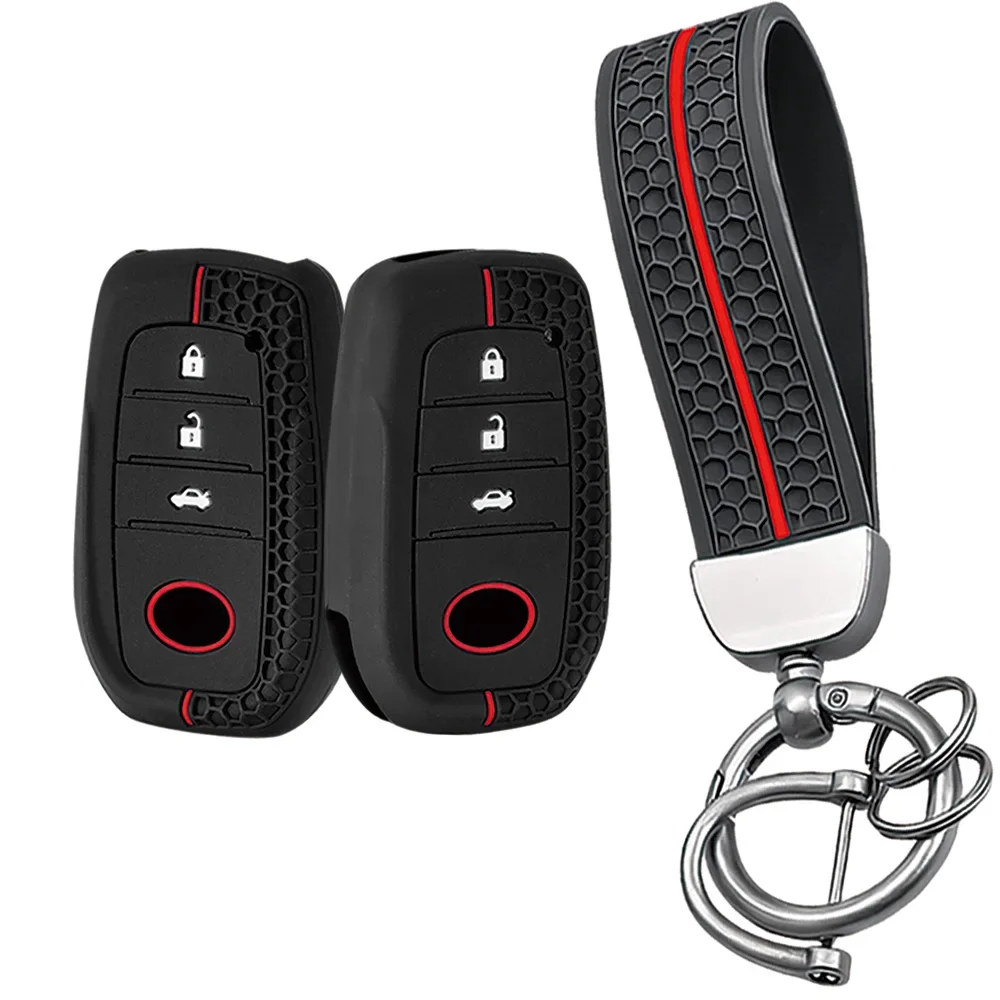 Silicone Car Key Case Cover Keychain Fit Toyota Corolla Yaris Prius Hilux Land Cruiser LC200 LC250 LC300 Auto Key Protector