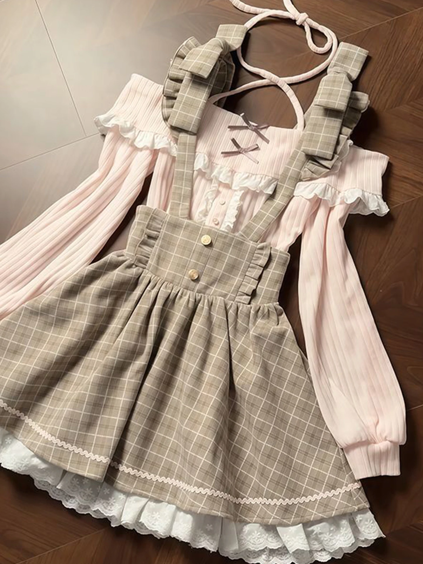 kian-nainai-retro-plaid-ter-dr-set-women's-autumn-winter-design-slimming-inner-wear-outfit-vintage-school-orm