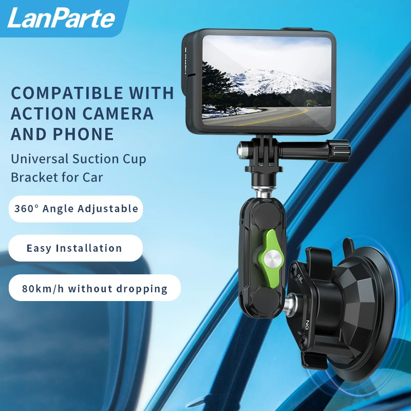 

LanParte Car Action Camera Holder Suction Cup 360 Adjustable 1/4 Standard Adapter For GoPro Insta360 DJI Action Smart Phone