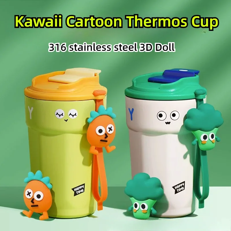 

Kawaii Portable Coffee Thermos Cup Large Capacity, 316 Stainless Steel, Cola Cup, Keep Cool Ice Water Mug for Men and Women, Ne