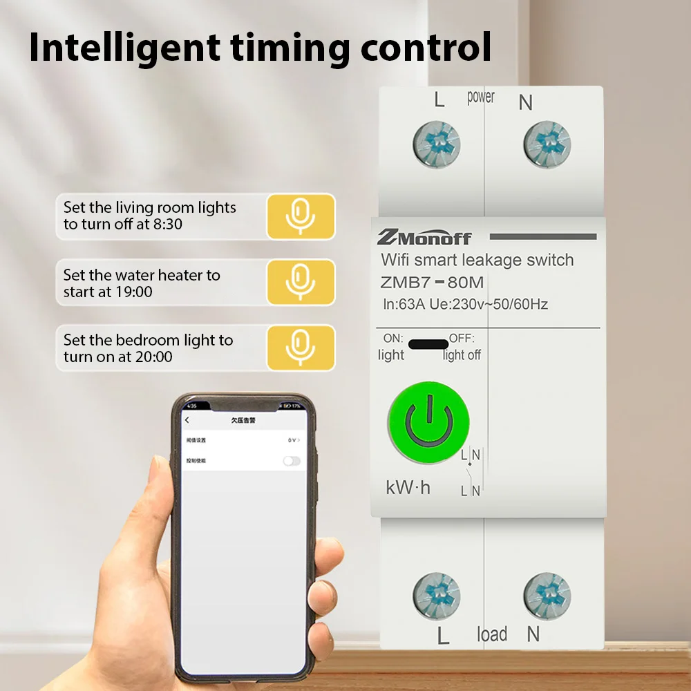 2P Smart Circuit Breaker Tuya APP Wifi Enabled Circuit Breaker Electricity Statistics Leakage Switch with Leakage Protection