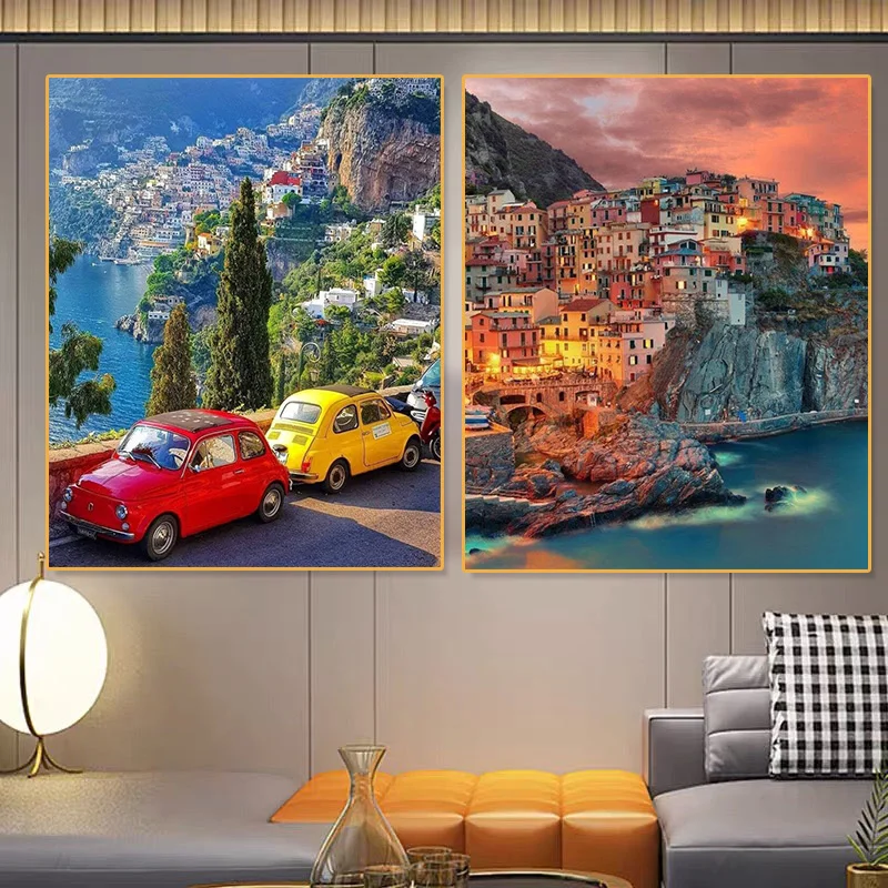 Positano Italy Landscape Poster Amalfi Coast Wall Art Picture Canvas HD Print Photography Sunset Living Room Home Decor Painting