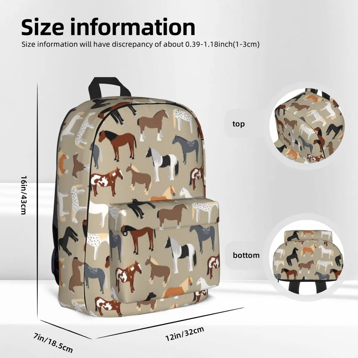 Horse Breeds Pattern Backpacks Large Capacity Student Book bag Shoulder Bag Laptop Rucksack Fashion Children School Bag