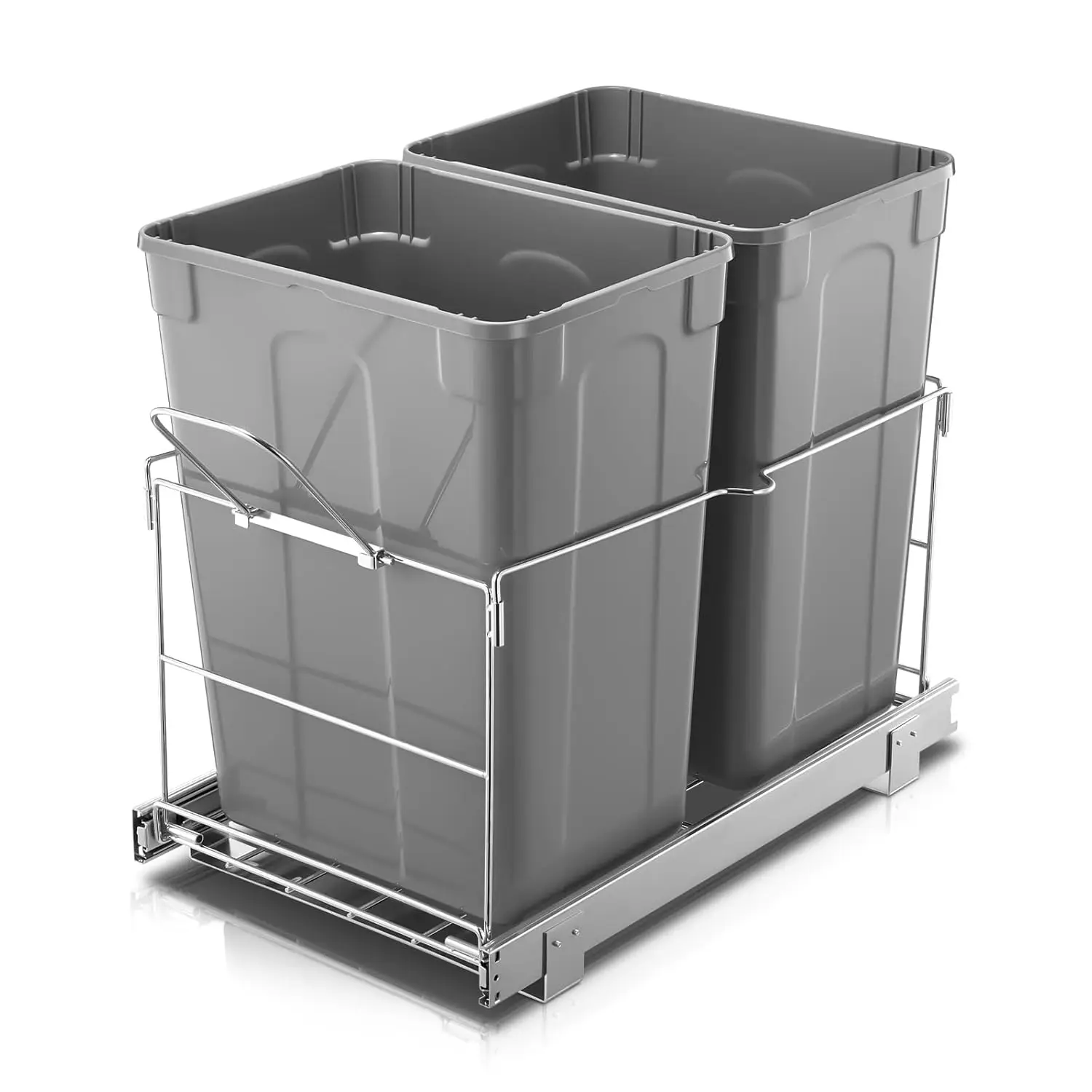 

35 QT Under Sink Pull Out Trash Can with Chrome Handle, Heavy Duty Kitchen Cabinet Garbage Bin