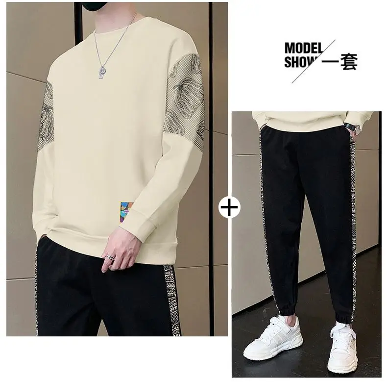 Spring and Autumn New Men\'s Casual Suit Crewneck Long Sleeve Hoodie Trousers Running Sportswear Men\'s Two-piece Set