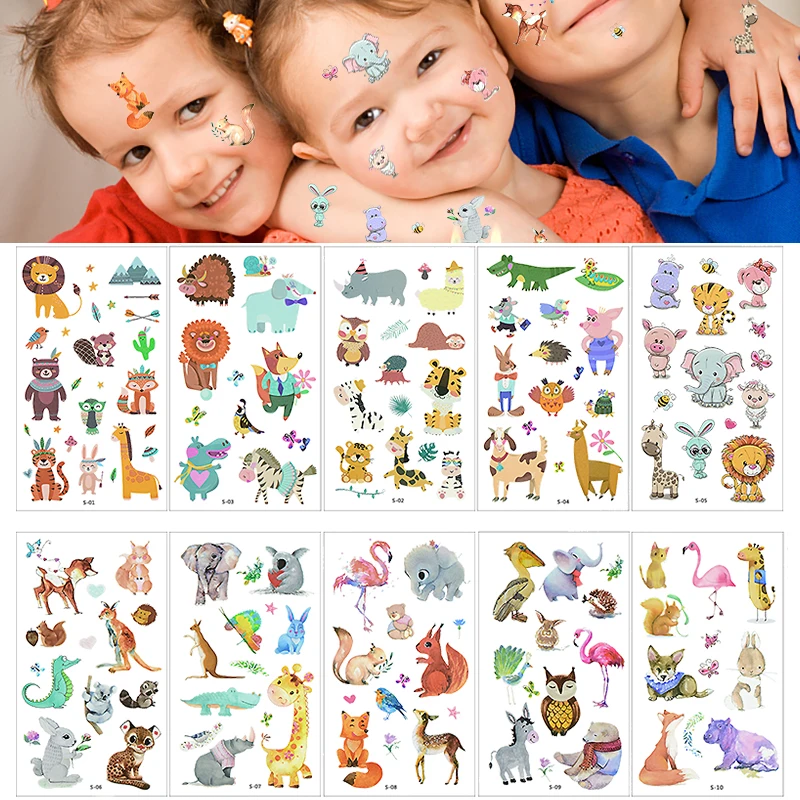 

10Sheets/Set Fake Tattoo Stickers Cartoon Temporary Tattoos Eif Series Butterfly Car Sticker Baby Shower Kids Arm Cute Stickers