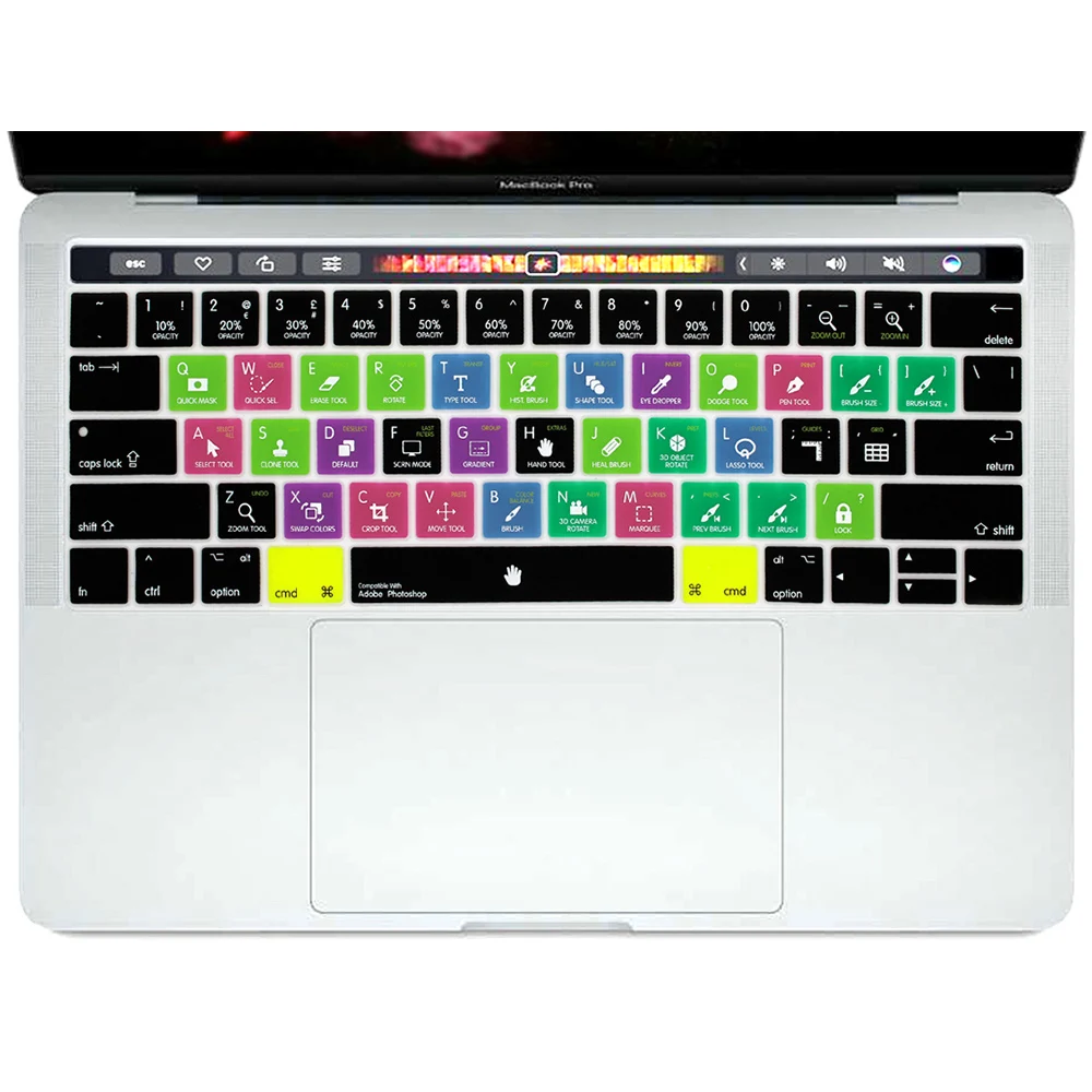 HRH Photoshop PS Shortcuts Hotkey Silicone Keyboard Covers Skins For Macbook Pro 13