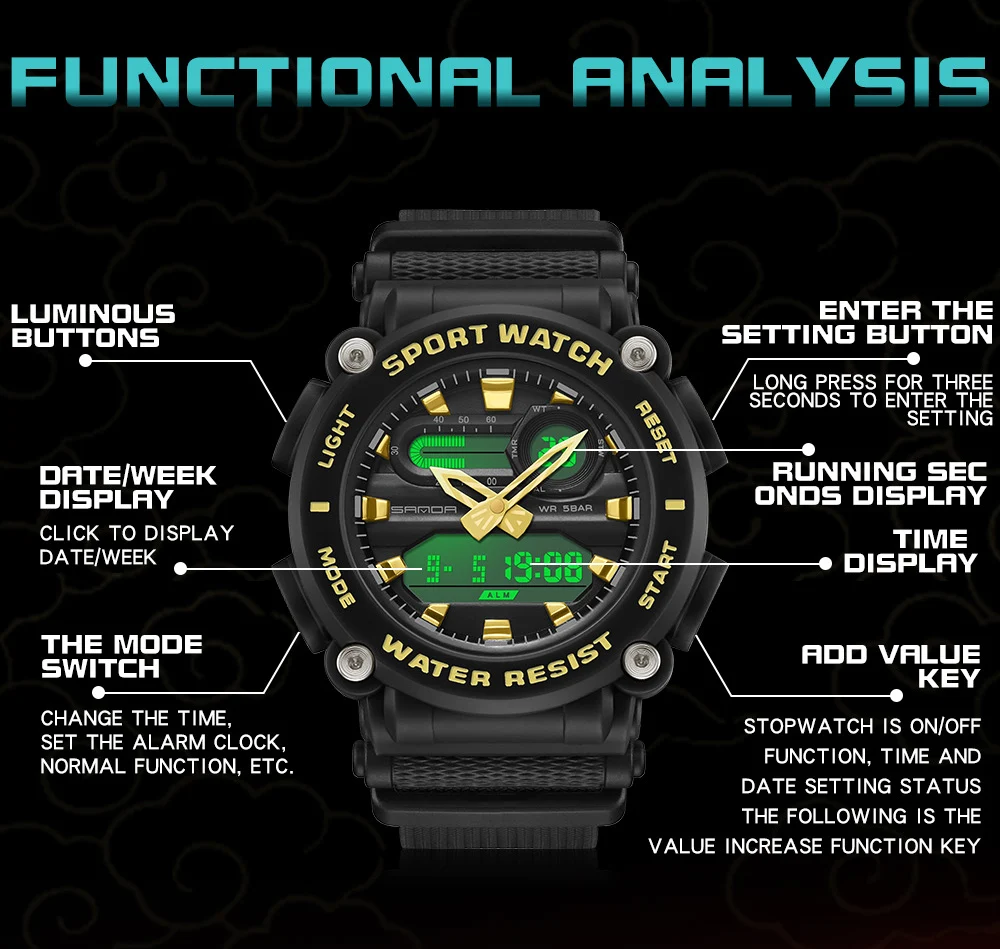 2023 Sports Military Men's Watches Top Brand Luxury 50M Waterproof SANDA 3139 Male Wristwatch for Men Clock Relogio Masculino