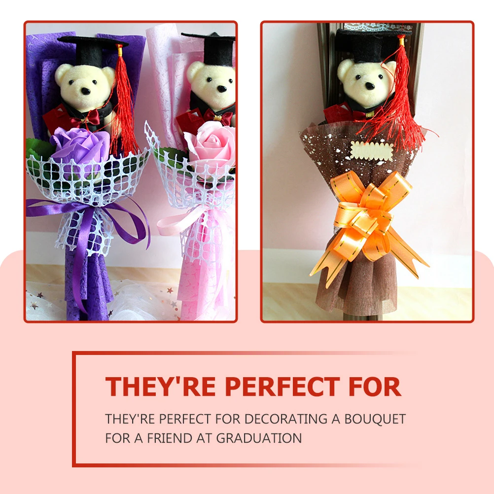 

10pcs Mini Graduation Bears DIY Bouquet Material Toys Sunflower Stuffed Animal Black Student Lightweight Store