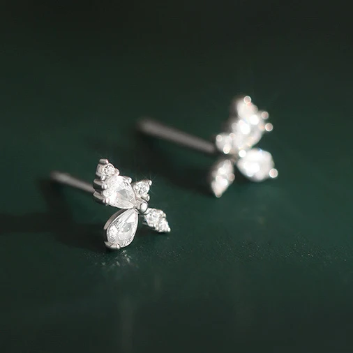 

Real 925 Sterling Silver Full Zircon Mini Flower Stud Earrings for Women Minimalist Fine Jewelry Cute Plant Accessories