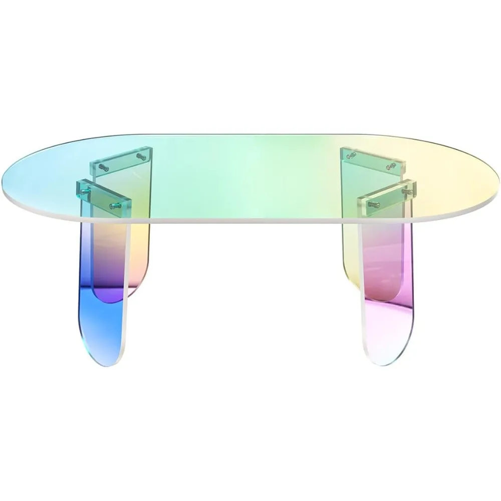 Acrylic Coffee Table, Iridescent Acrylic End Table, Colorful Acrylic Side Table 37.4 in (L) x 19.7 in (W) x 14.2IN (H)