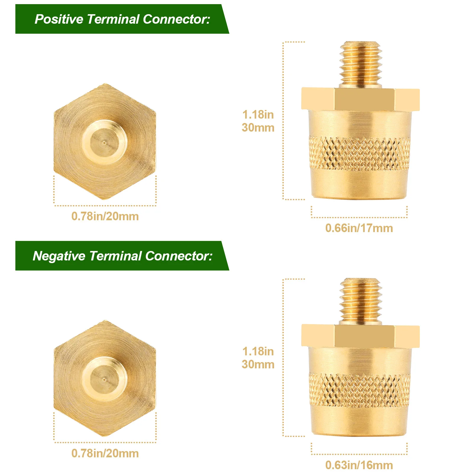 1 pasang pasangan adaptor tiang baterai negatif positif Terminal POS baterai dengan ulir jantan M8 adaptor Terminal konektor kuningan