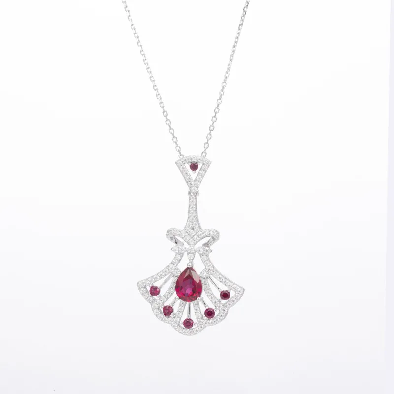 Apaison Sparkling Lab Red Ruby 925 Sterling Sliver Bridal Necklaces Pendants For Women Jewelry Gift