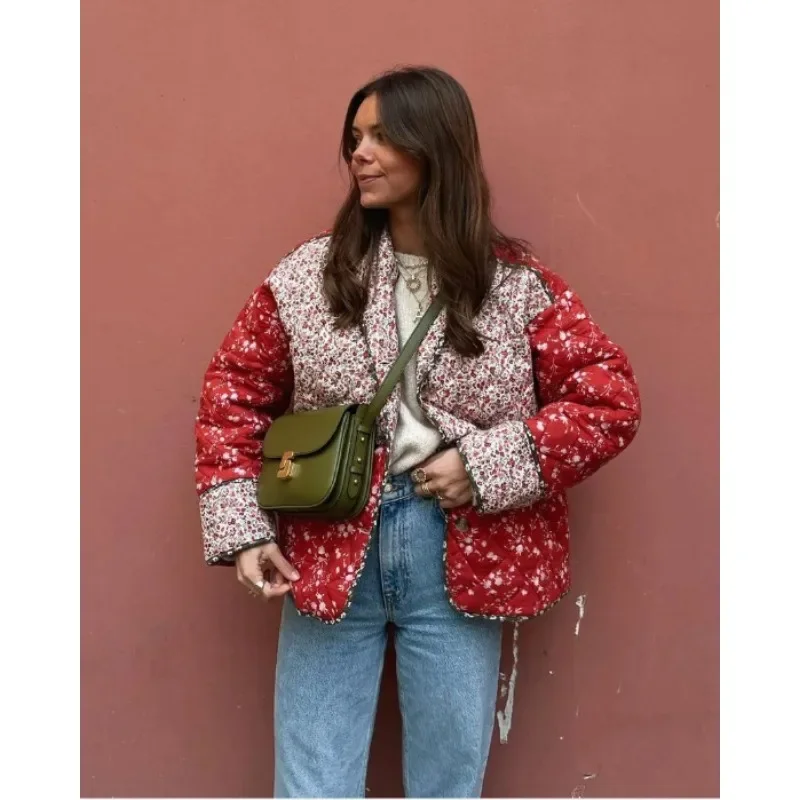 Chaqueta de algodón con estampado para mujer, Abrigo acolchado de manga larga, Estilo Vintage Harajuku, ropa de diseñador para Otoño e Invierno