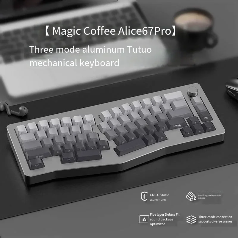 Imagem -03 - Monka Alice-kit de Teclado Gaming Mecânico Alumínio Ergonômico Bluetooth 68 Chaves Office Hotswap Modos 4000mah