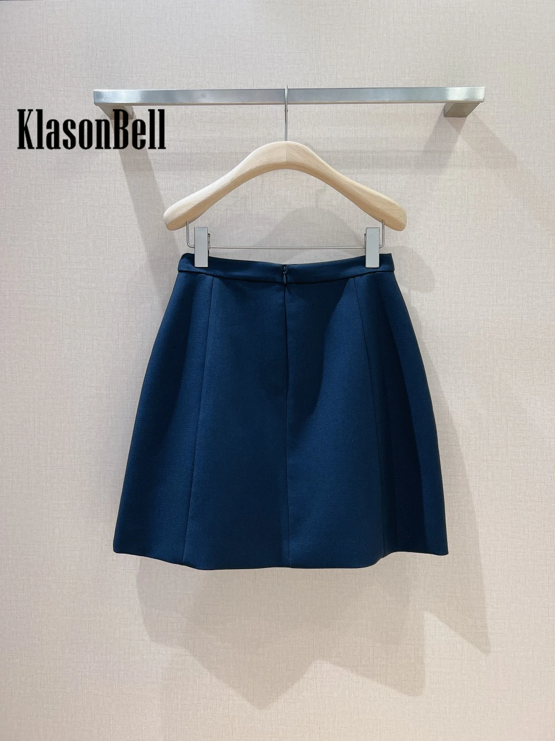 8.16 KlasonBell Women Metal Letter Seahes Design High Waist Deep Blue Skirt Simple All-matches Two Side Pocket Mini Skirt