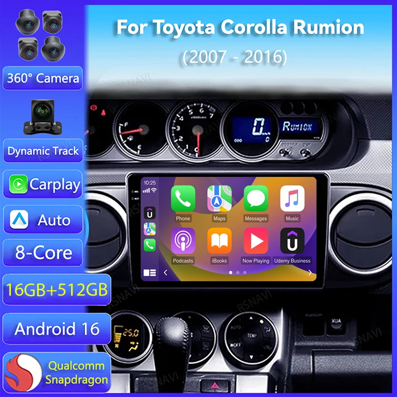 

Android 16 Carplay Auto For Toyota Corolla Rumion E150 2007 2008 - 2016 Car Radio GPS Navigation 2Din Player DSP Video Stereo BT